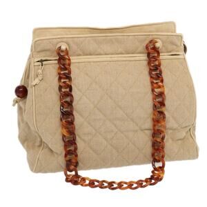 CHANEL Tote Bag Canvas Beige CC